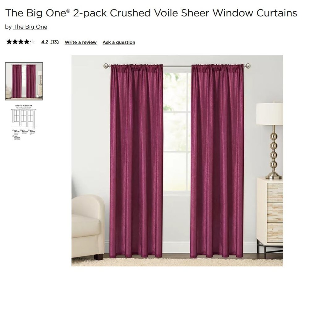 📍FIRM📍4 PCs (2x2 packs) Crushed Poly Window Curtains Pole-top - Picture 15 of 16